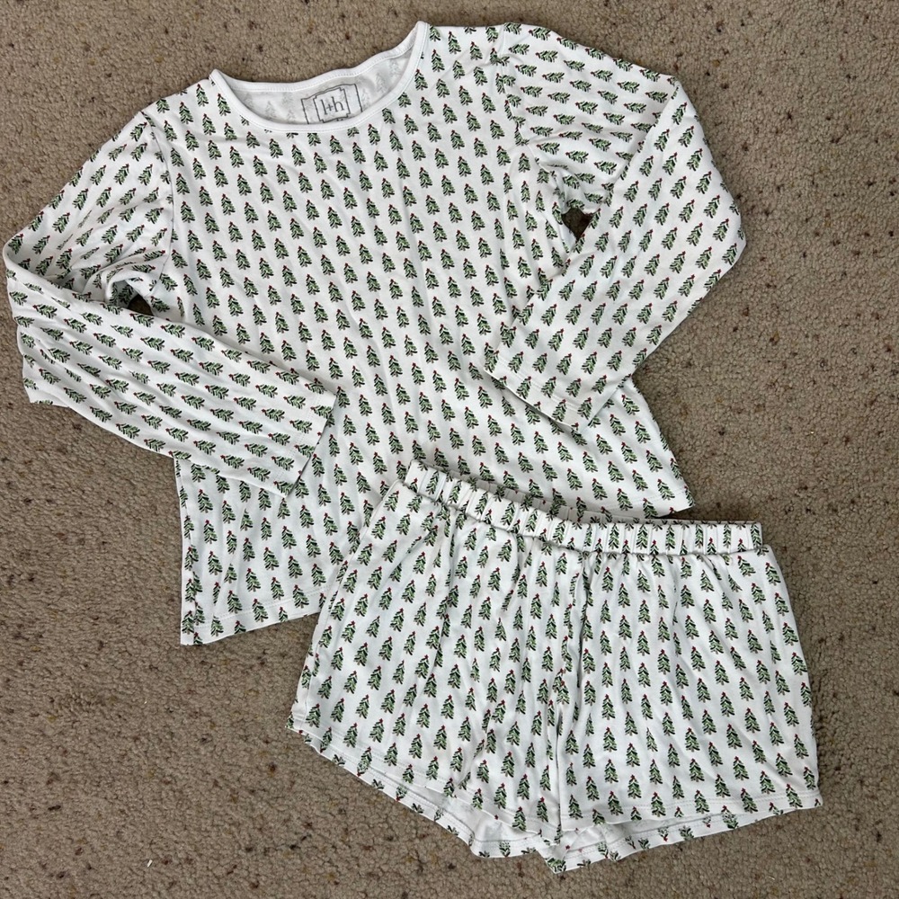 Lila and Hayes Pajama Set White Christmas Tree Pima Cotton Kids Girls Size 10